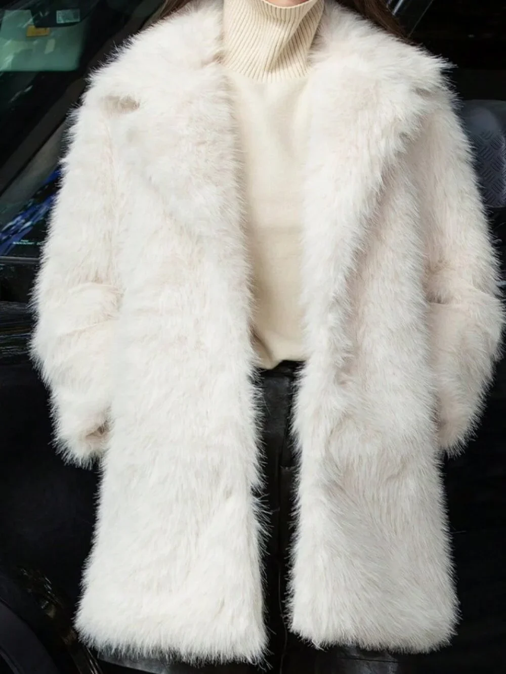 Beige womens Oversize Faux Fur teddy Coat - Picture 9 of 9
